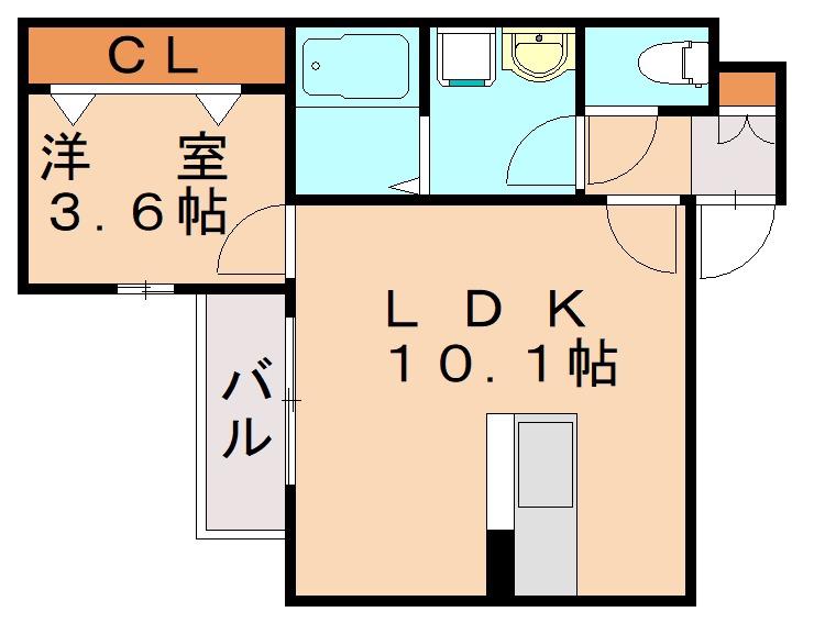 周船寺2丁目AP 1号棟(1LDK/2階)の間取り写真