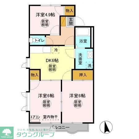 グレース田喜野井III番館(3DK/2階)の間取り写真