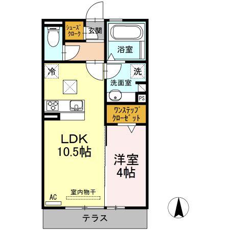 パーシモン(1LDK/1階)の間取り写真