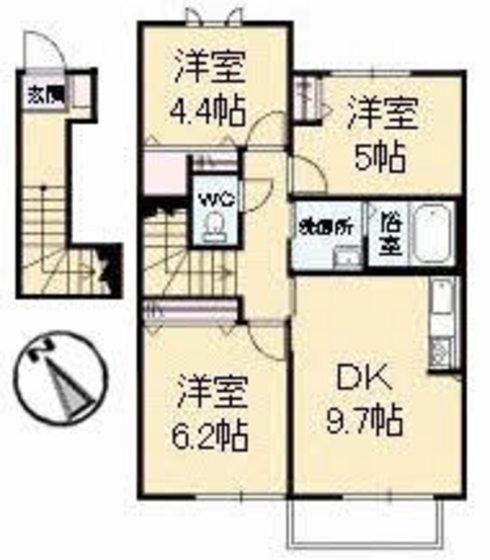 サングランデB棟(3DK/2階)の間取り写真
