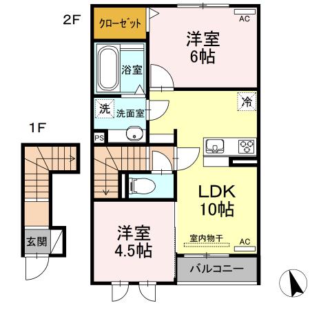 レイワール平川 B(2LDK/2階)の間取り写真