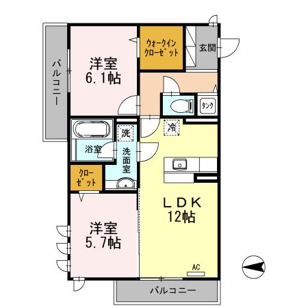 ピオニー北石切(2LDK/2階)の間取り写真