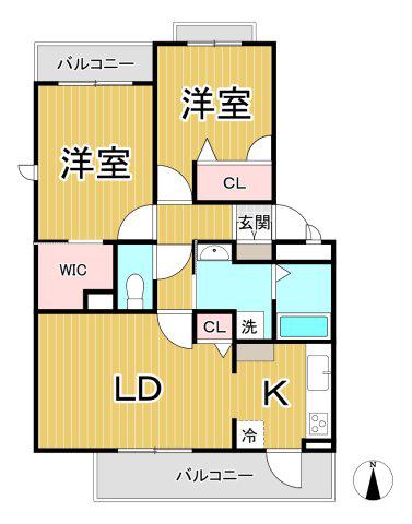 DAIKENN武庫之荘2 ヴェスト(2LDK/3階)の間取り写真