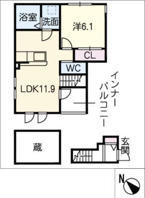 アンソレイエ蘭(1LDK/2階)の間取り写真