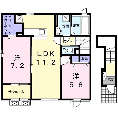 メゾン クォーレ(2LDK/2階)の間取り写真