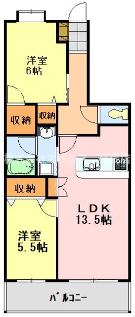 クイーンズレゾン末広(2LDK/2階)の間取り写真
