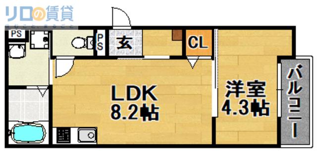 TATERUAPARTMENT大道南1丁目(1LDK/2階)の間取り写真