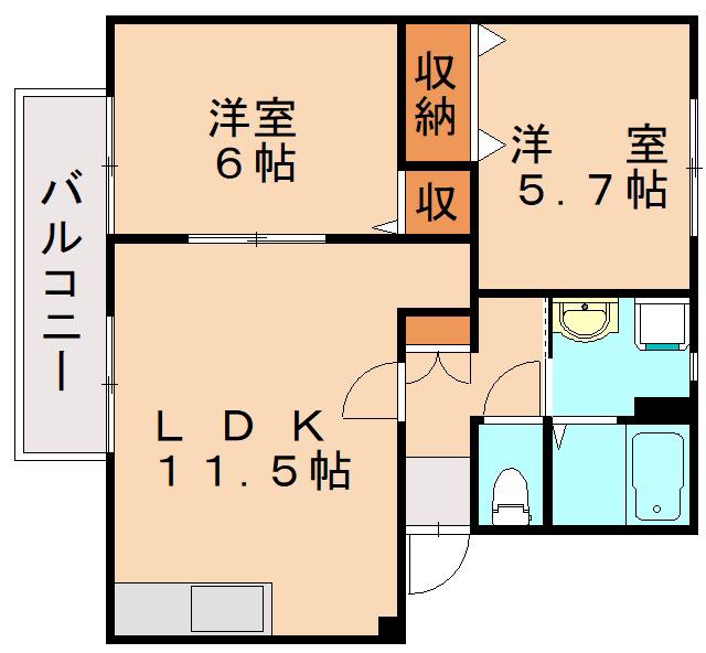コーラルコート1号館(2LDK/2階)の間取り写真