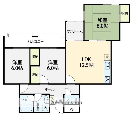 パスト泉野(3LDK/1階)の間取り写真