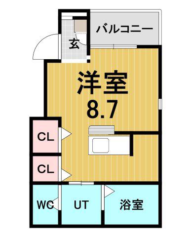 あんしんVERM五ケ山22-2001(ワンルーム/1階)の間取り写真