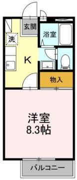 サンライズ春日 B棟(1K/2階)の間取り写真