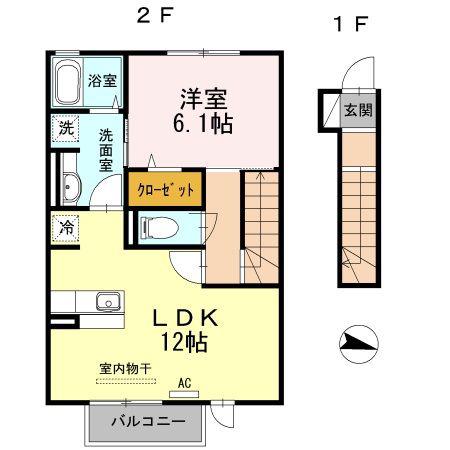 サンドハウス B棟(1LDK/2階)の間取り写真