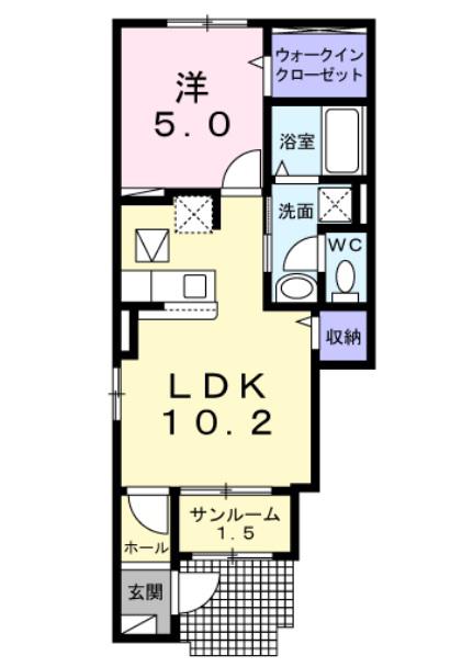 ヴィラ 南浅間 1階の物件(1LDK/1階)の間取り写真