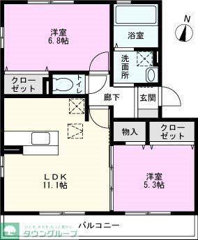 メゾン ド ソレイユD(2LDK/1階)の間取り写真