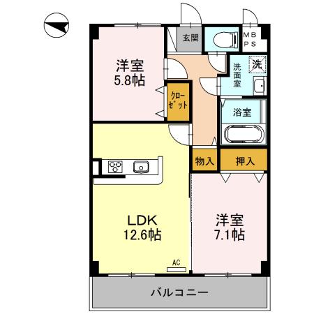 カーサ・フロール(2LDK/3階)の間取り写真