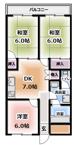 レジデンス浅田(3DK/3階)の間取り写真