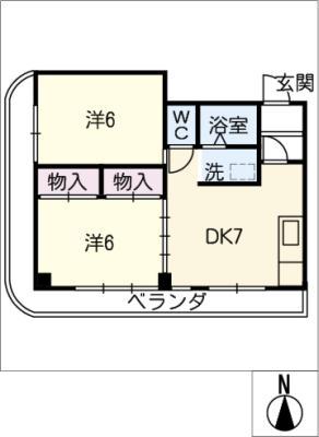 メゾンドクマダ(2DK/7階)の間取り写真