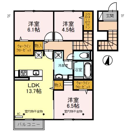 アプリコーゼ山室(3LDK/2階)の間取り写真