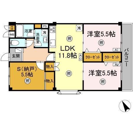 コンフォート緑井(2LDK/2階)の間取り写真