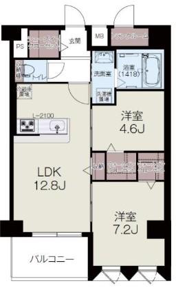 エルグランド久留米(2LDK/9階)の間取り写真