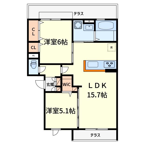 D-ROOMサニーガーデンA棟(2LDK/1階)の間取り写真