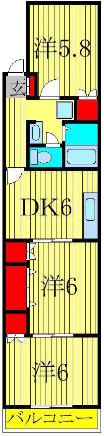 グランディ松葉(3DK/2階)の間取り写真