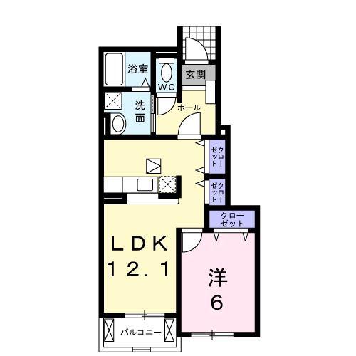 ユーベルA(1LDK/1階)の間取り写真
