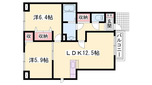 上の森ハウス(2LDK/1階)の間取り写真