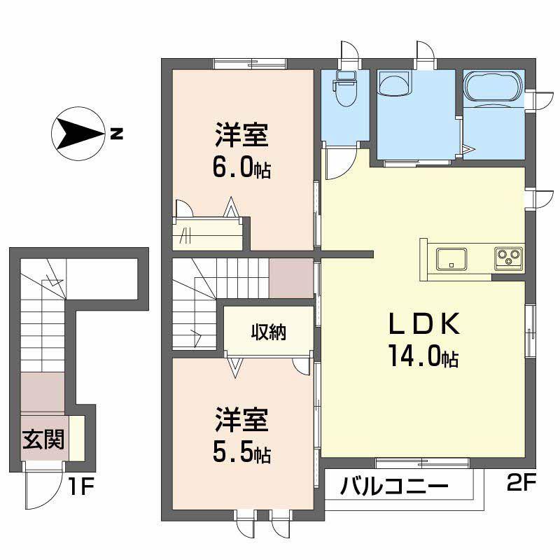 ブランシュール(2LDK/2階)の間取り写真