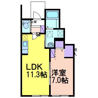 鹿沼市上殿町1LDK(1LDK/1階)の間取り写真
