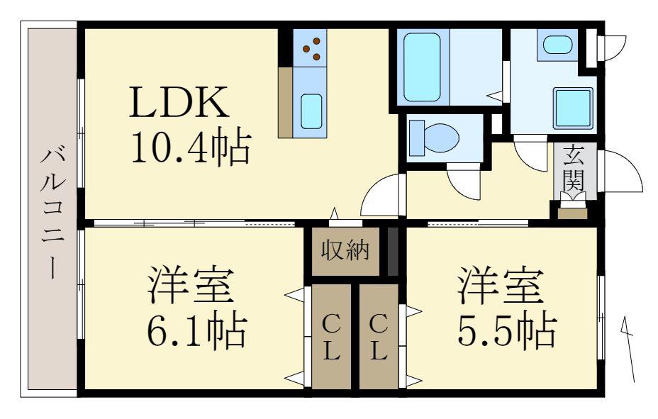 ユーミーマンション名草(2LDK/1階)の間取り写真