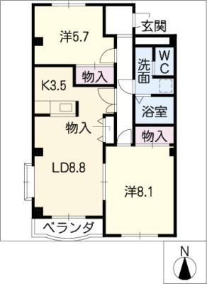 セピアコート(2LDK/3階)の間取り写真