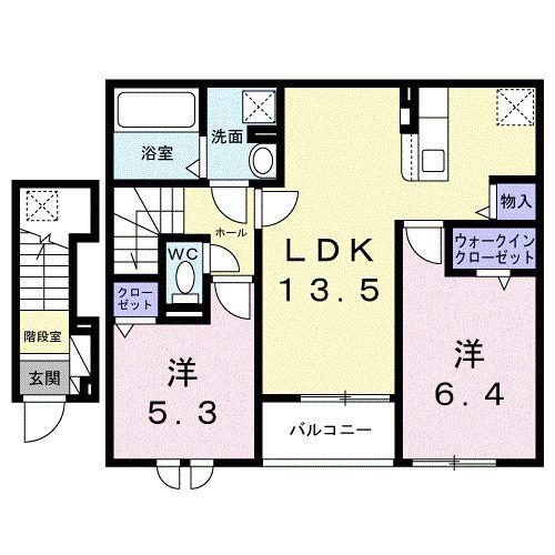 リジエール高の原(2LDK/2階)の間取り写真