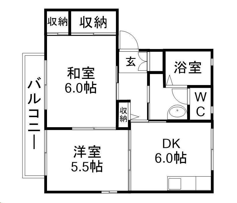 サンルミエールB棟(2DK/1階)の間取り写真