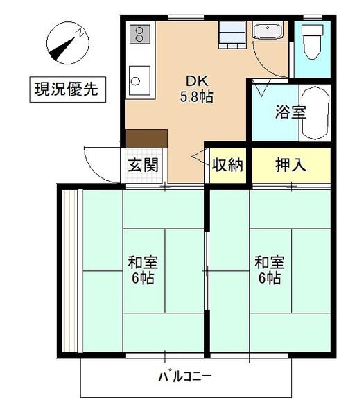 サンシティ宮友(2DK/2階)の間取り写真
