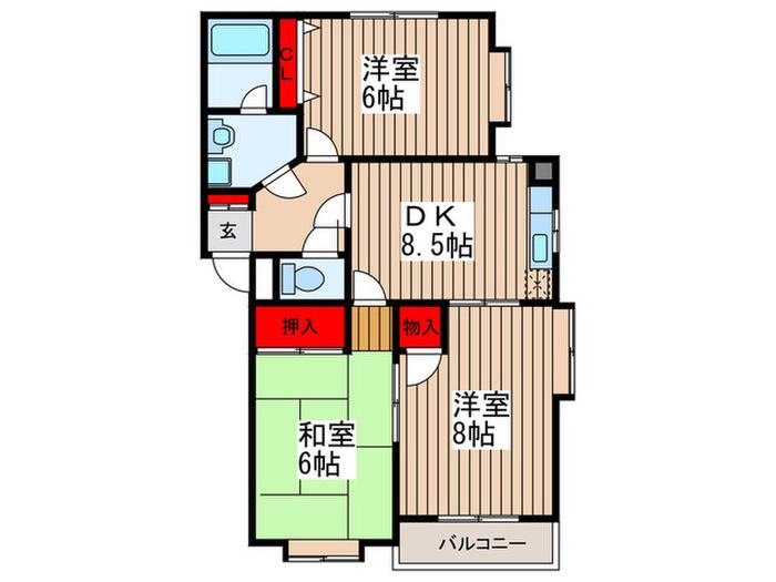 シャルマンコーポ福田(3DK/3階)の間取り写真