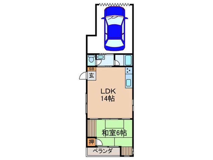 宮城ビル(1LDK/1階)の間取り写真