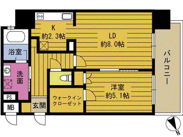 RJRプレシア大分駅前(1LDK/2階)の間取り写真