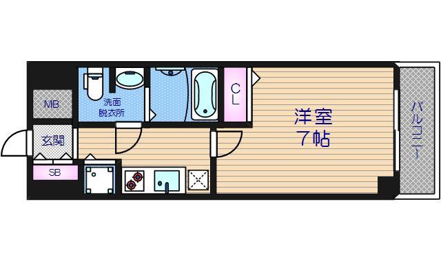 S-RESIDENCE難波BRILLER(1K/2階)の間取り写真