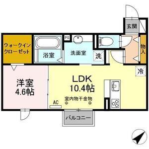 アスター若宮 B(1LDK/2階)の間取り写真