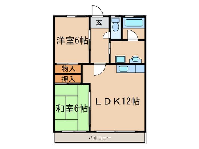 シバタハイツVI(2LDK/2階)の間取り写真
