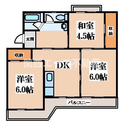 ビレッジハウス千津ヶ谷(3DK/4階)の間取り写真