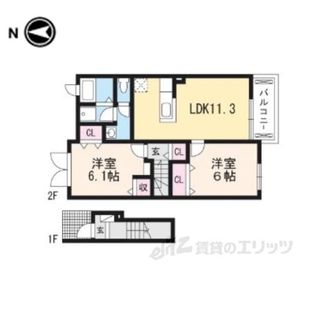 サンリットA(2LDK/2階)の間取り写真