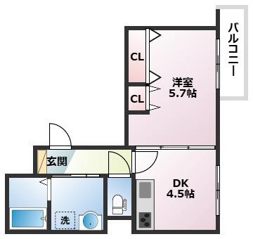 リベルタ御影(1DK/4階)の間取り写真