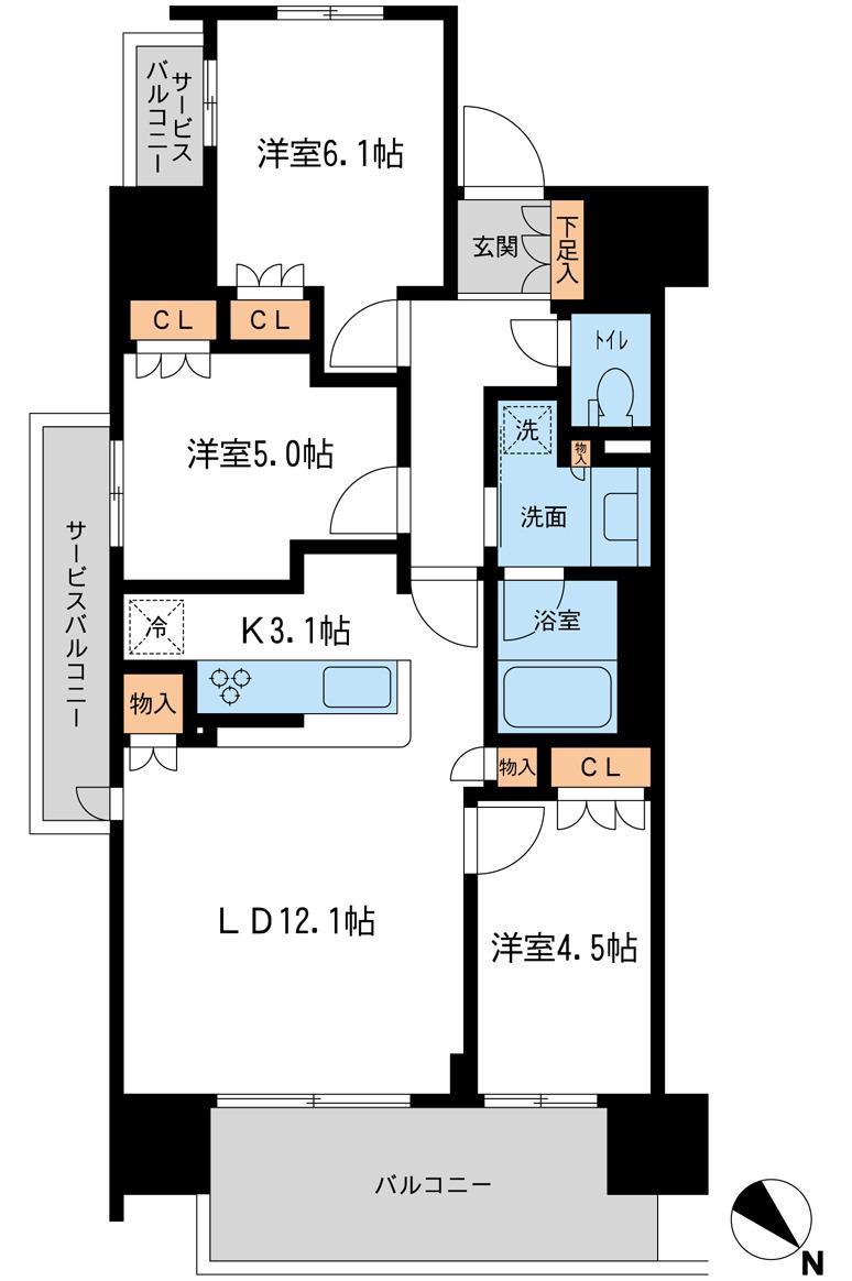 ブレス宮崎台(3LDK/10階)の間取り写真