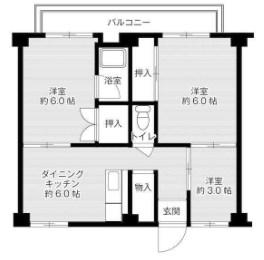 ビレッジハウス東二見6号棟(3DK/4階)の間取り写真