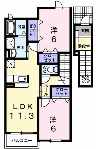 ルナパレス(2LDK/2階)の間取り写真