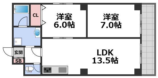 リベラルパレス桂(2LDK/7階)の間取り写真
