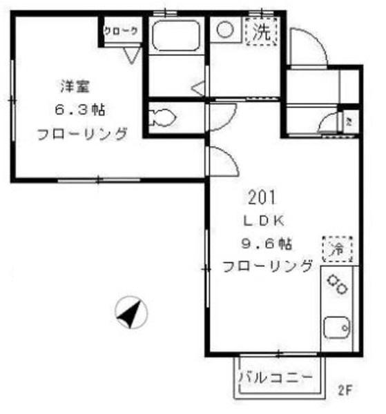 ヴィヴレゆうき(1LDK/2階)の間取り写真