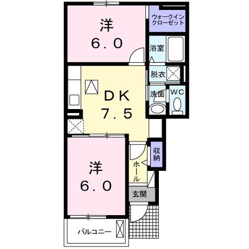 コーポ フェリーチェ(2DK/1階)の間取り写真